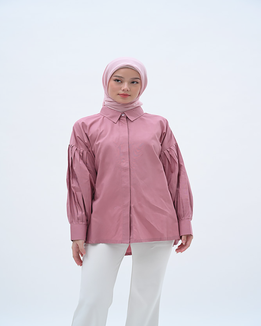 woman tops shirt pakaian wanita pink cotton poplin
