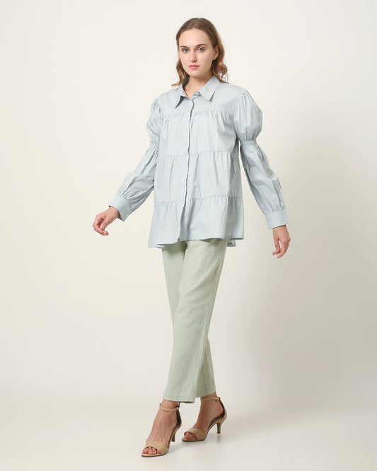 woman tops blouse tiered shirt pakaian wanita atasan hijau