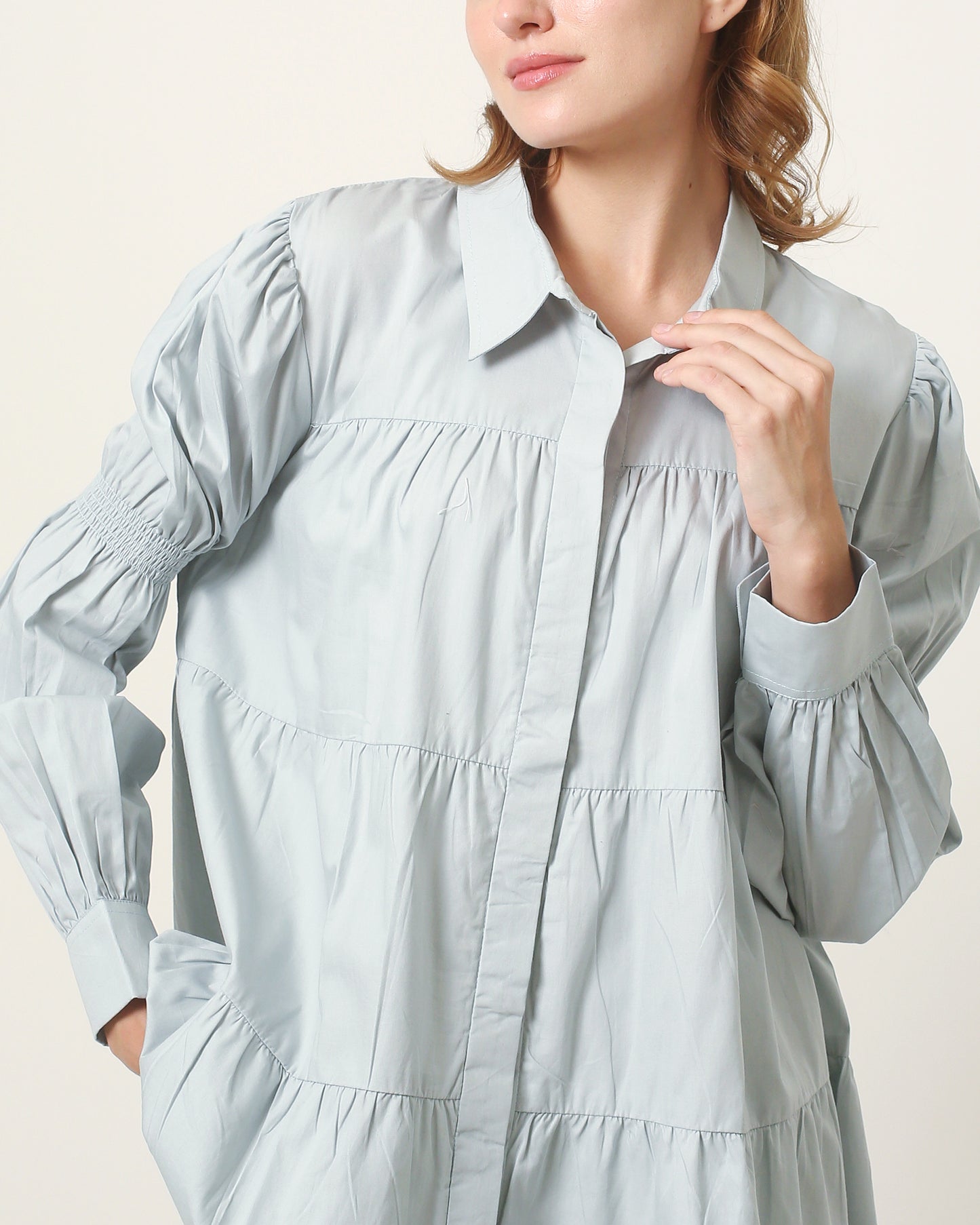 woman tops blouse tiered shirt pakaian wanita atasan hijau
