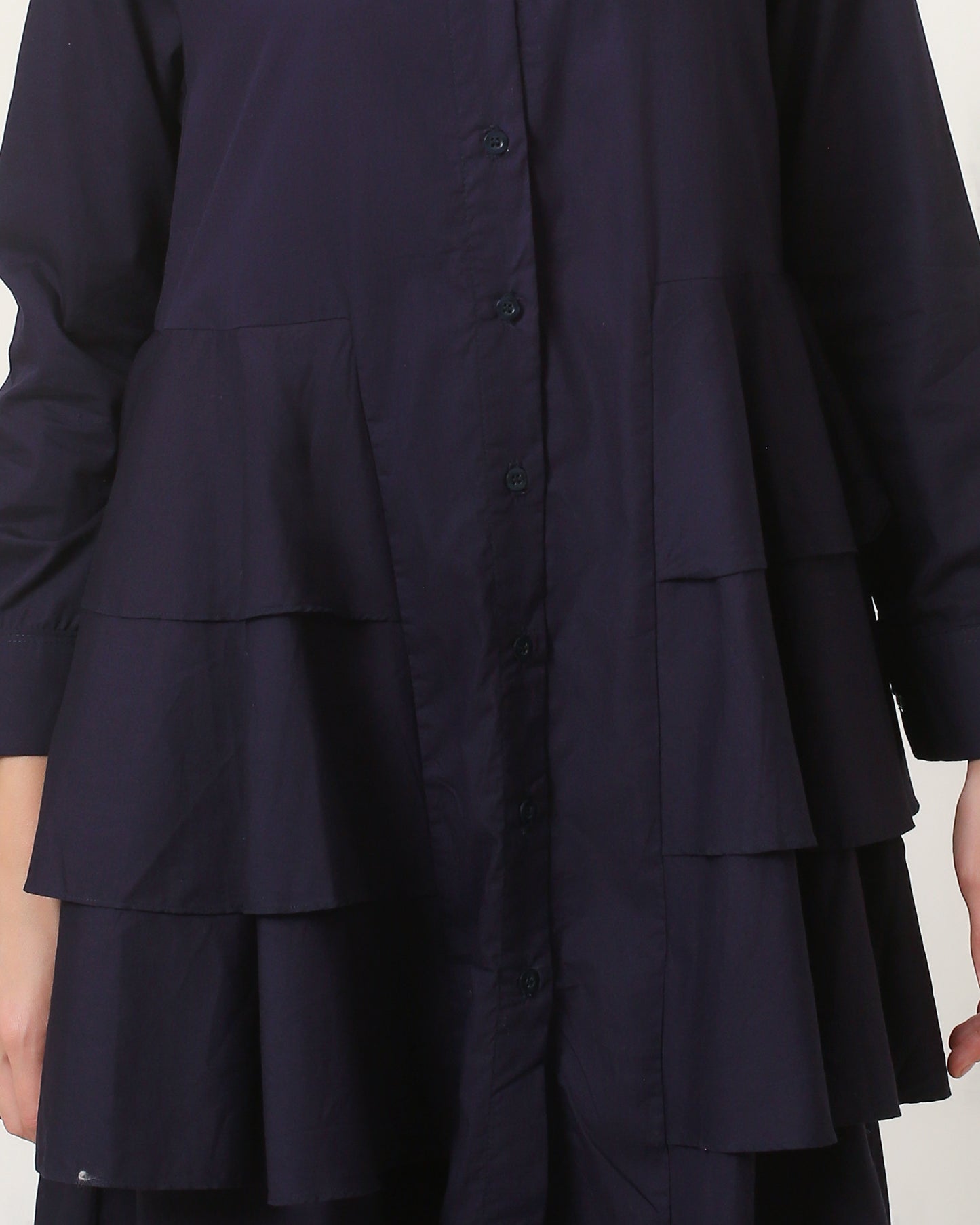 woman top shirt dress pakaian atasan wanita kemeja tiered navy
