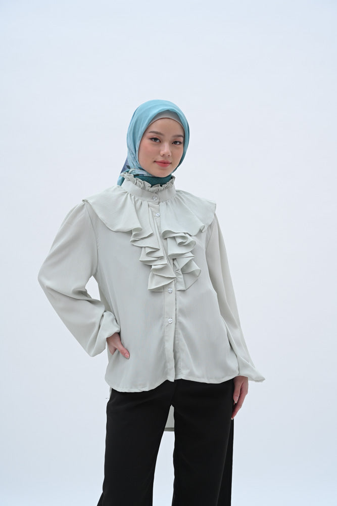 woman tops ripple blouse pakaian wanita atasan puff sleeve
