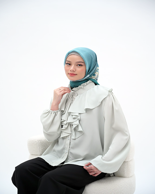 woman tops ripple blouse pakaian wanita atasan puff sleeve